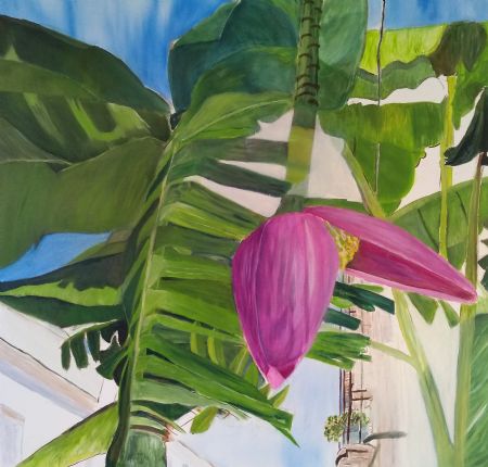Olie maleri Bananblomst af Marianne Laursen malet i 2020