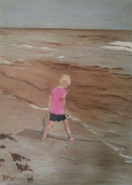 Olie maleri Ved stranden af Marianne Laursen malet i 2014