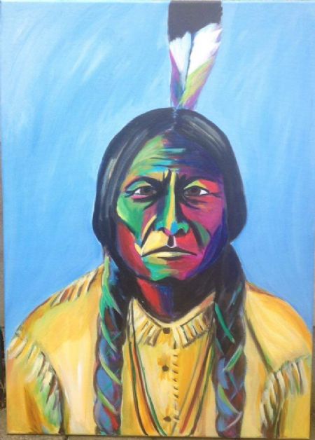 Akryl maleri Sitting Bull af marie Bendix malet i 2016