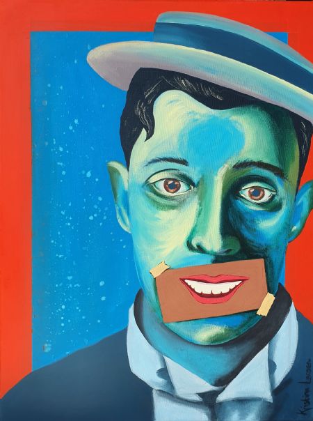 Akryl maleri Buster Keaton - done glad af KL art malet i 2021
