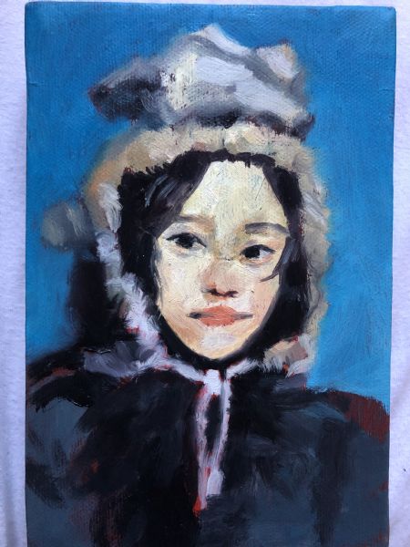 Olie maleri pige lille portræt af Matilde Eriksen malet i 2021