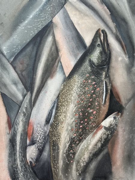 Akvarel maleri Fiskene af Eugenia Melamud malet i 2021
