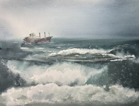 Akvarel maleri Stormen af Eugenia Melamud malet i 2022