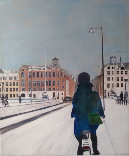 Olie maleri Vinterdag på Dronning Louises Bro af Marianne Laursen malet i 2018