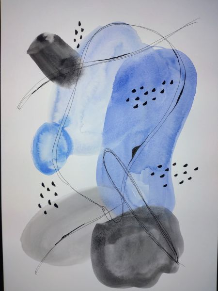 Blandede medier maleri Blue Lines#1 af Heidi Wiig malet i 2022