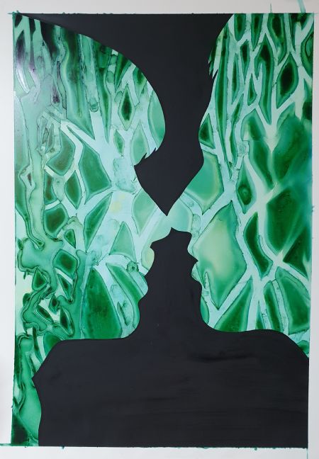 Blandede medier maleri Nr 66 - Trees kiss af KL art malet i 2022