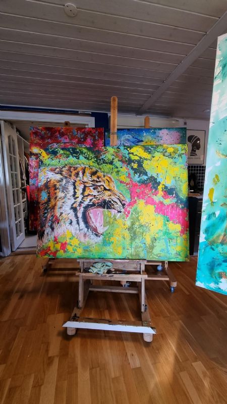 Akryl maleri Tiger af Søren Christiansen malet i 2021