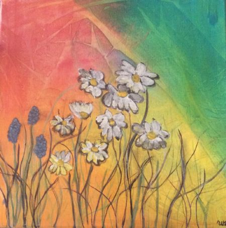 Akryl maleri Blomster af Winnie Huniche malet i 2020