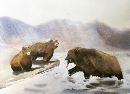 Akvarel maleri Bjørnene af Eugenia Melamud malet i 2022