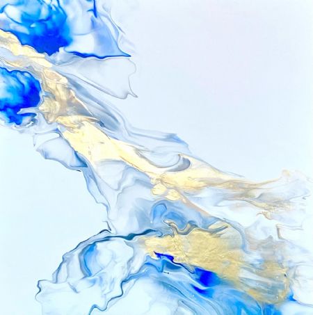 Akryl maleri Ice sea and gold storm af Charlotte Olsen malet i 2022