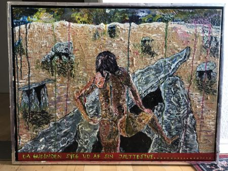 Akryl maleri Da gudinden steg ud af sin jættestue af Adam Louis Diago malet i 2018