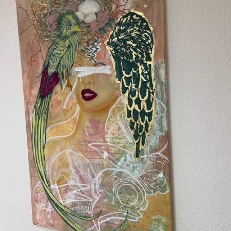 Akryl maleri Birds and Angels af KL art malet i 2023