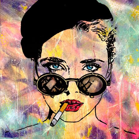 Akryl maleri Girl in sunglasses af Tina Petersen malet i 2022