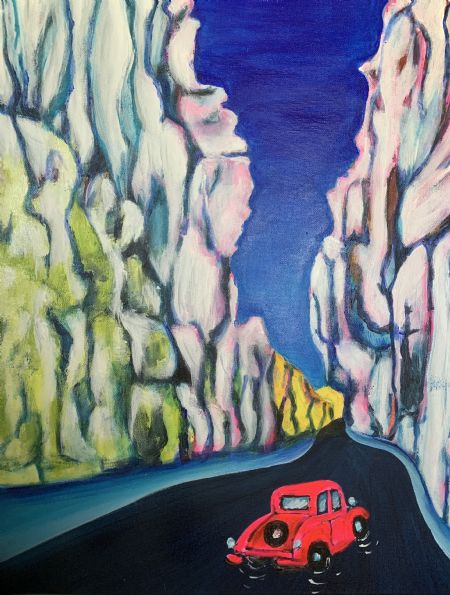Akryl maleri På tur i bjergene af Gudrun Anette Andersen malet i 2022