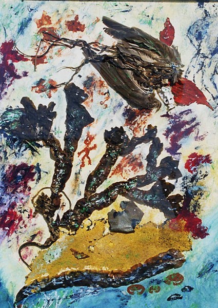 Blandede medier maleri Strandtur af Elly Skaarup malet i 2001