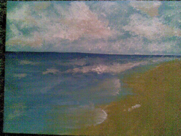 Akryl maleri vesterhavet en stille dag af P.Skytte malet i 2009