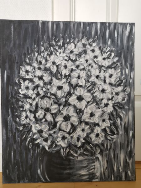 Olie maleri Blomster om natten af Julijana Djordjevic malet i 2018