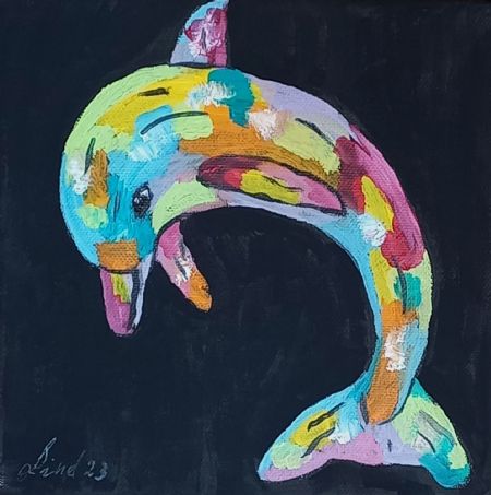 Olie maleri Delfin af Christina Lind malet i 2023