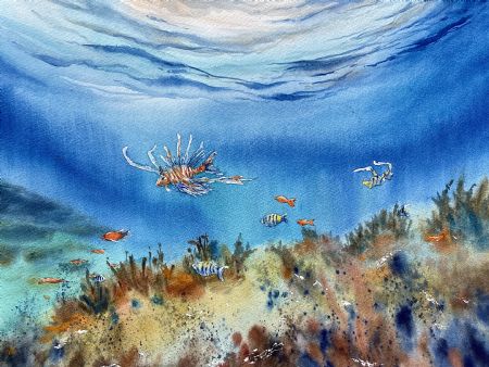 Akvarel maleri Under havoverfladen af Galina Landbo malet i 