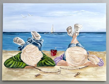 Akryl maleri På krabbe jagt …. af Vibeke Findshøj malet i 2023