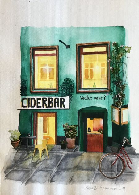 Akvarel maleri CIDERBAR af Petra Rasmussen malet i 2020