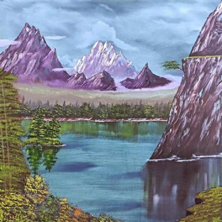 Olie maleri Bjergkæden af Michael Christiansen malet i 2022
