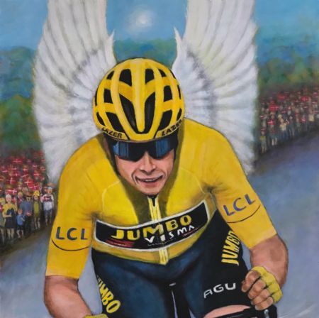 Akryl maleri Verdens bedste cykelrytter af Eva Vith Christensen malet i 2022