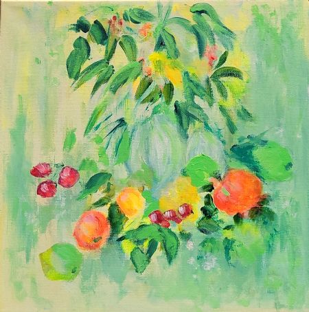 Akryl maleri 'Fruit & Flowers II' af Aase Lind malet i 