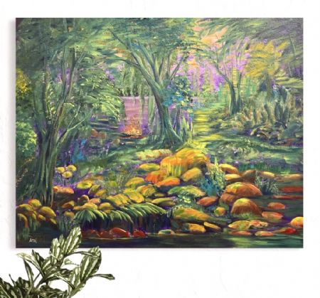 Akryl maleri Haven / the Garden af Anette Thorup Hansen (ATH) malet i 2024