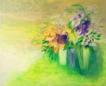 Akryl maleri 'Bright Flowers' af Aase Lind malet i 