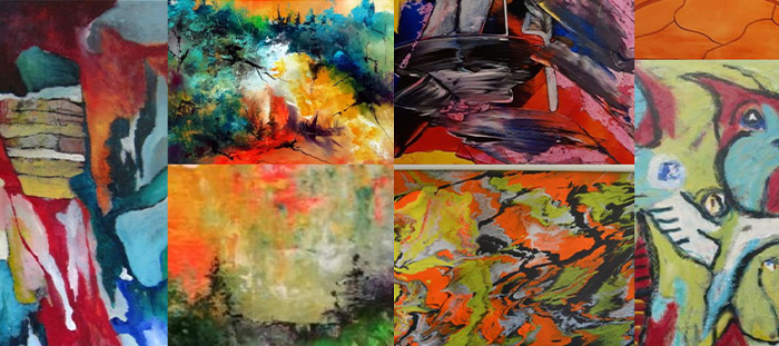 Abstrakte Malerier blandet collage