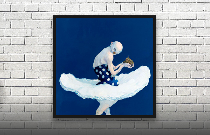Blåligt maleri af androgyn balletdanser med prikket kjole