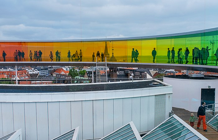 Vægge i regnbuens farver på kunstmusset Aros i Århus