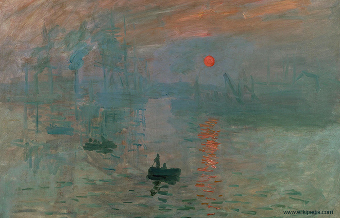 En skikkelse sidder i en båd, mens solen står op i horisonten