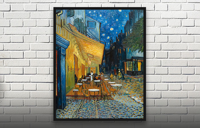 Maleri af en Café om aftenen, ud til en stille gade
