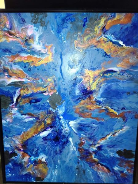 Akryl maleri Den blå planet af piahaziel Z. H. Thomassen malet i 2023