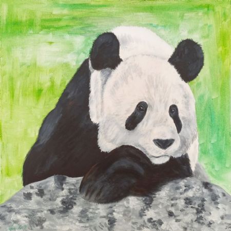 Olie maleri Panda af Christina Lind malet i 2019