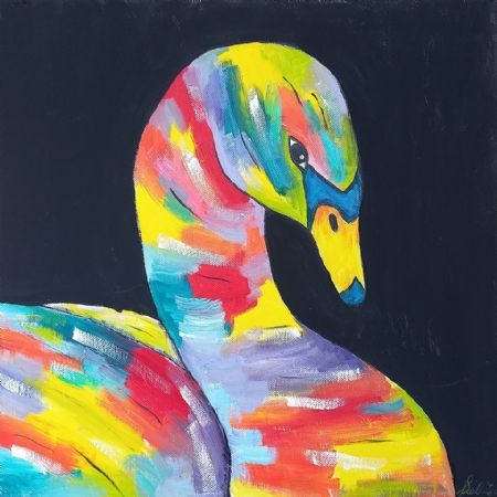 Blandede medier maleri Lille svane af Christina Lind malet i 2019