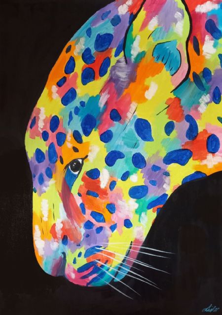 Olie maleri Leopard af Christina Lind malet i 2022