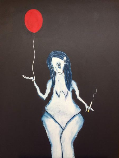 Akryl maleri Trist mor af Britt Erdmann malet i 2018