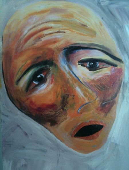 Akryl maleri Mask af Britt Erdmann malet i 2007