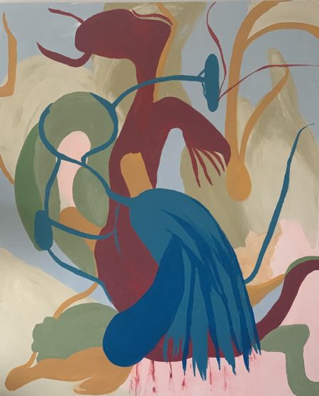 Akryl maleri Dragefuglens dans af Kirsti Rønsch malet i 2024
