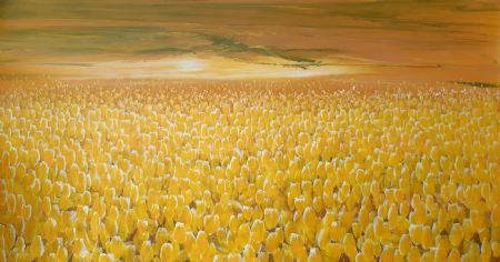 Akryl maleri De gyldne tulipaner af Vibeke Nyholm malet i 2023