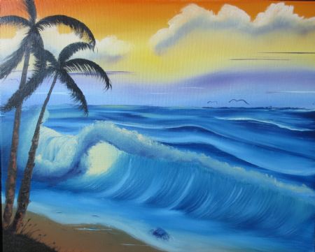 Olie maleri Tropiske bølger af Bertram Wilhardt Jensen malet i 2021