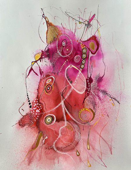 Akvarel maleri Pink Universe af Kirstine Hou malet i 2024