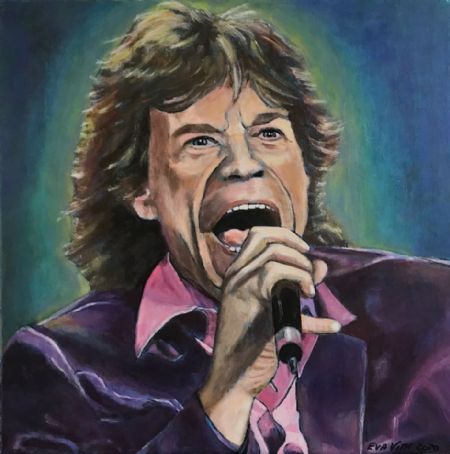 Akryl maleri Mick Jagger af Eva Vith Christensen malet i 2020