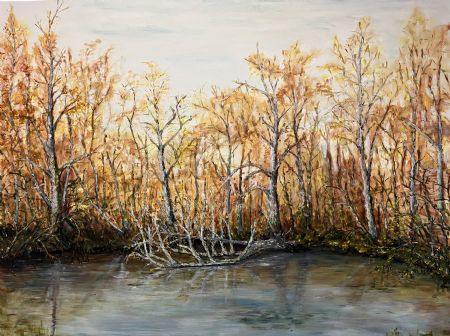 Akryl maleri Efterår ved Bøllesøen af Art by Joe Pearson malet i 2022