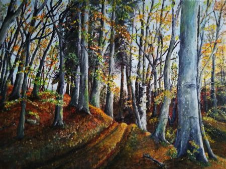 Akryl maleri Skovstien af Art by Joe Pearson malet i 2022