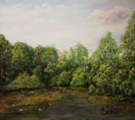 Akryl maleri Sommer ved Bøllesøen af Art by Joe Pearson malet i 2021