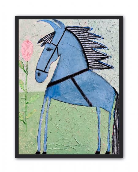 Akryl maleri My little blue horse af Lone Gadegaard Dyrby malet i 2023